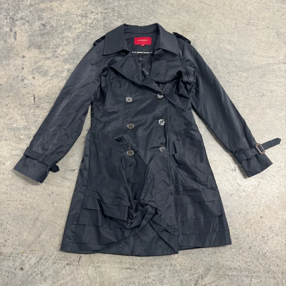 Burberry Women’s Black Ruched Trench Coat Jacket Size S Designer Luxury Classic - Picture 1 of 11